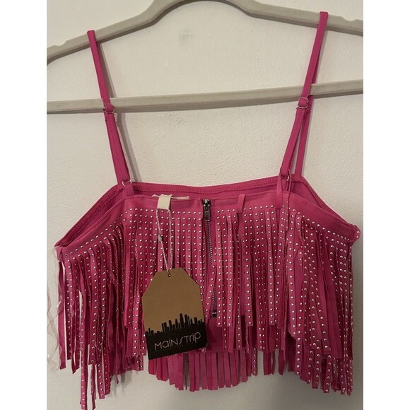 Mainstrip Pink Studded Fringe Spaghetti Strap Crop Top NWT Small - Picture 3 of 10